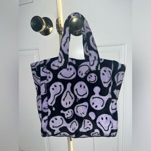 Fleece Smiley Face Tote Bag